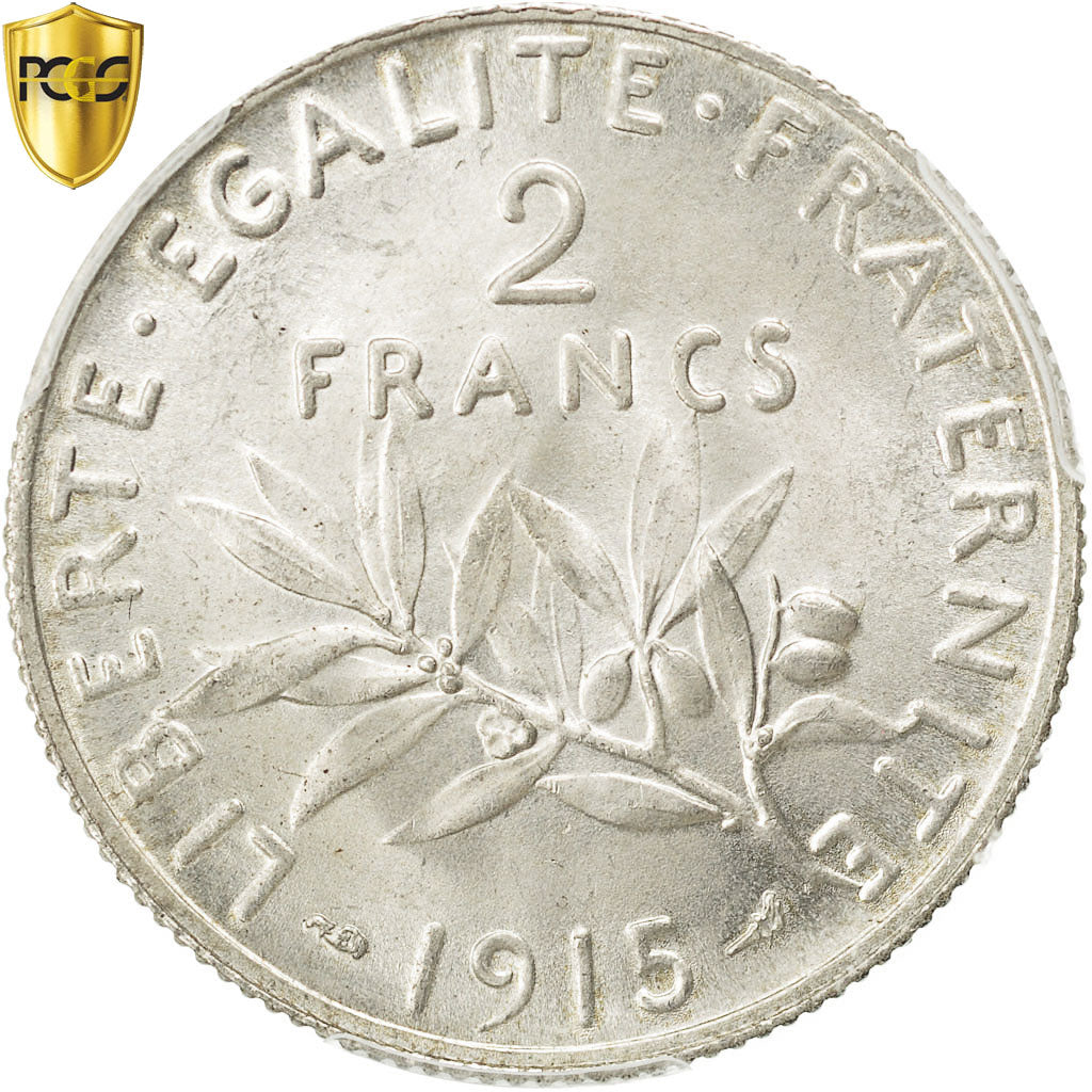 Coin, France, Semeuse, 2 Francs, 1915, Paris, PCGS, MS64+, MS(64), Silver