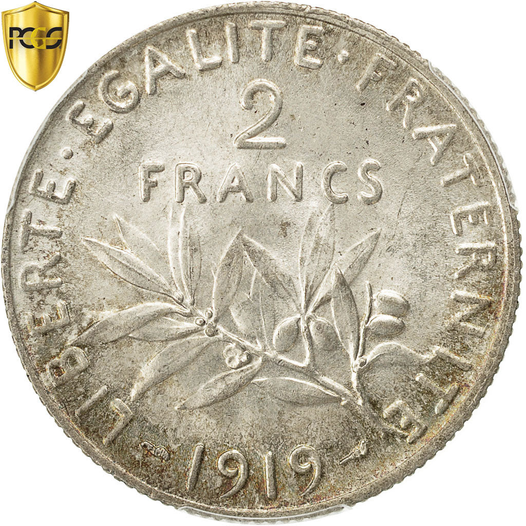 Coin, France, Semeuse, 2 Francs, 1919, Paris, PCGS, MS64, MS(64), Silver