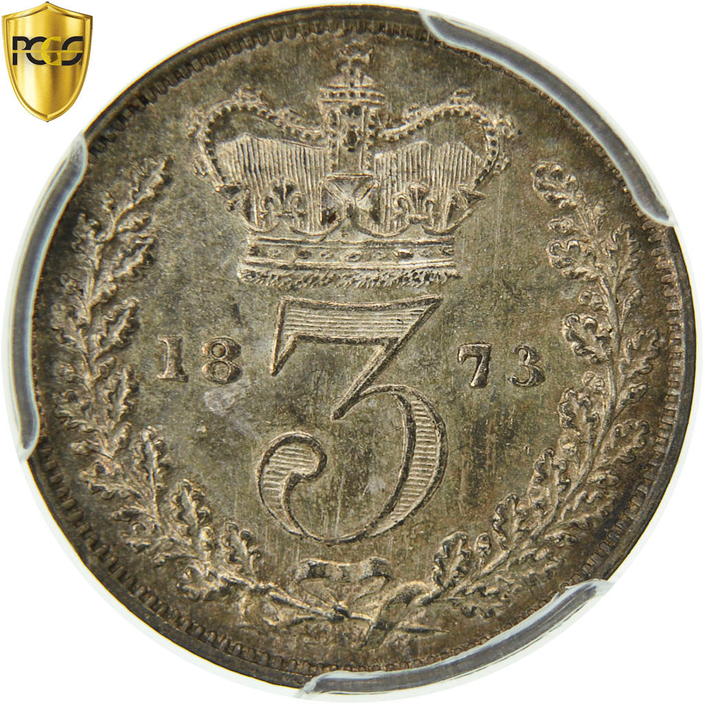 Coin, Great Britain, Victoria, 3 Pence, 1873, PCGS, PL64, MS(64), Silver