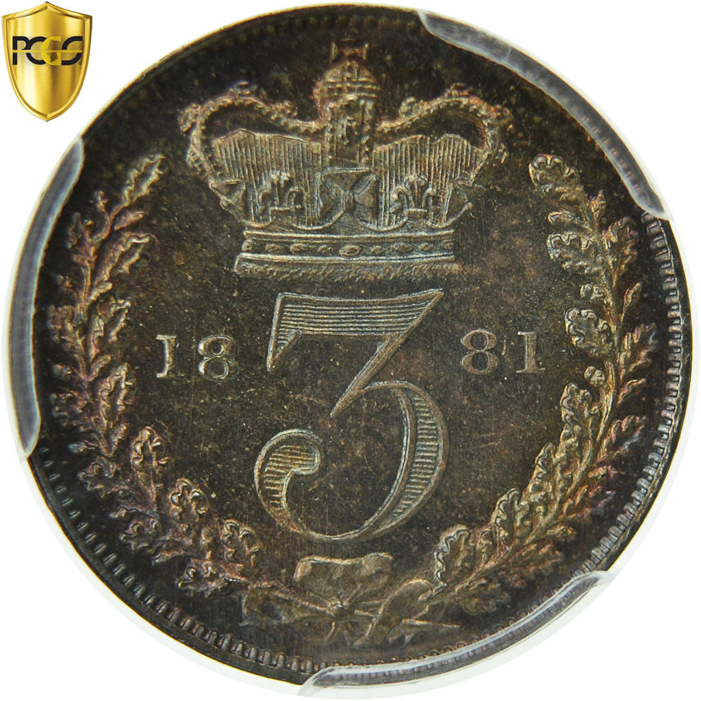 Coin, Great Britain, Victoria, 3 Pence, 1881, PCGS, PL66, MS(65-70), Silver