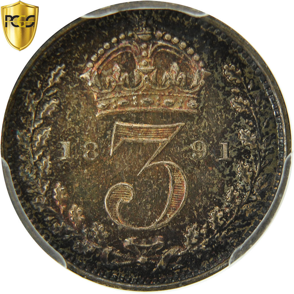 Münze, Großbritannien, Victoria, 3 Pence, 1891, PCGS, PL66, STGL, Silber