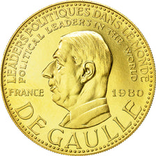 France, Medal, Charles De Gaulle, 1980, MS(63), Gold