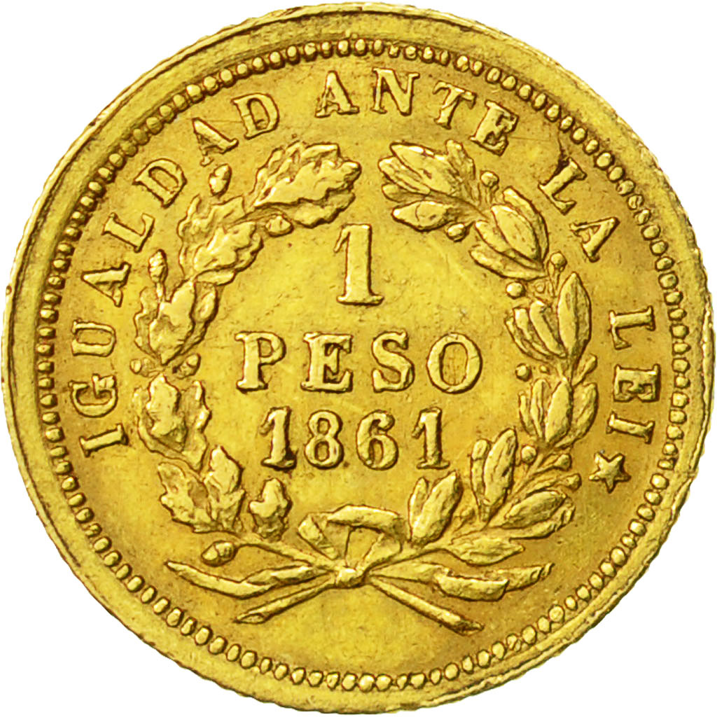 Coin, Chile, Peso, 1861, Santiago, EF(40-45), Gold, KM:133