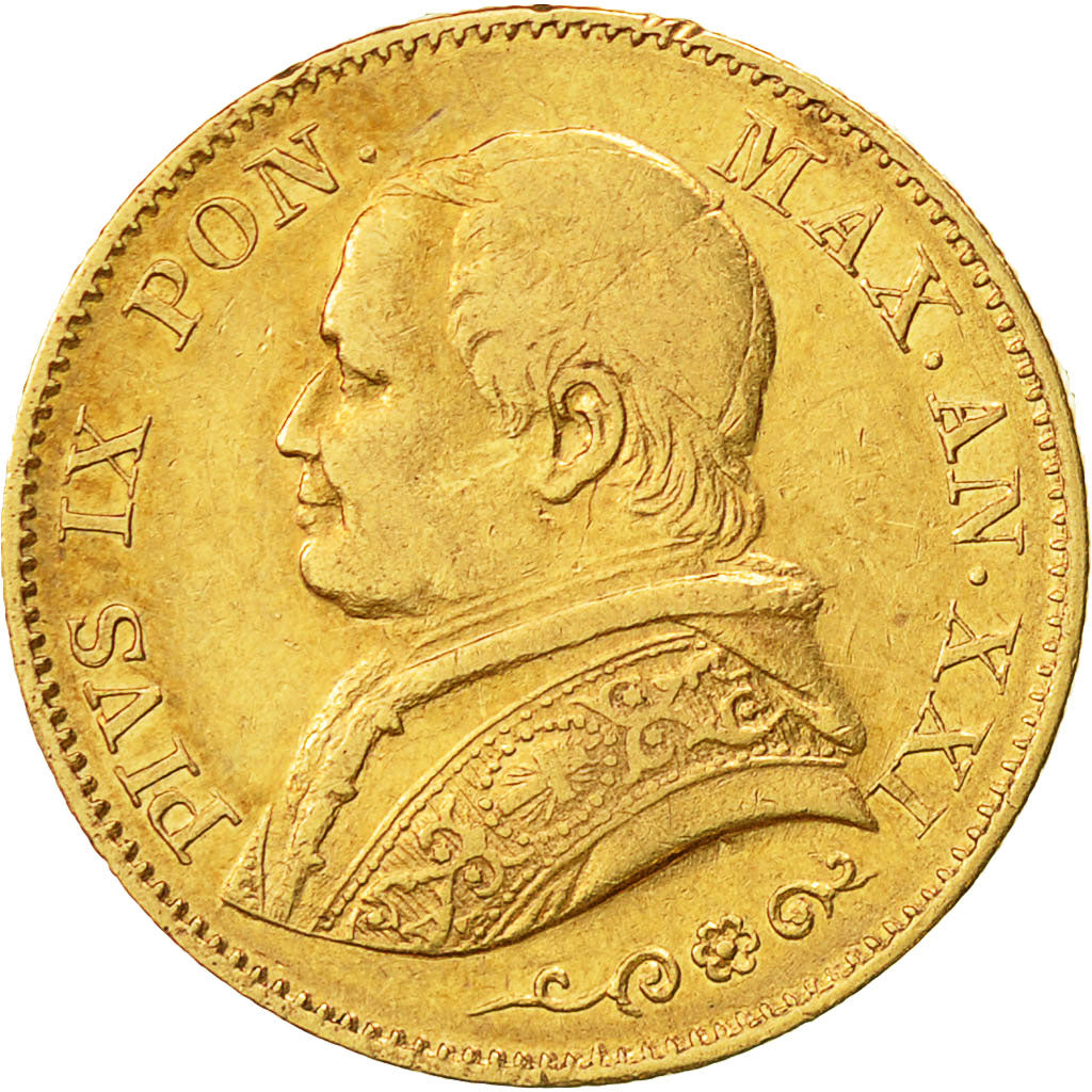 Moneta, STATI ITALIANI, PAPAL STATES, Pius IX, 20 Lire, 1866, Roma, BB, Oro