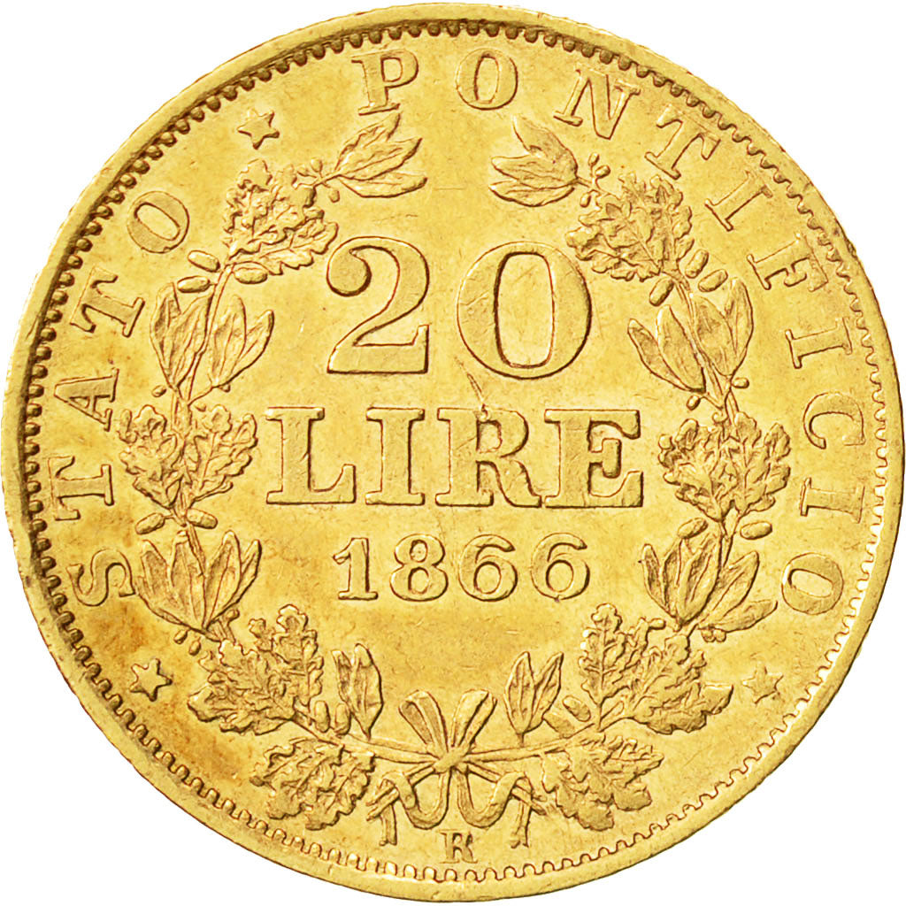 Moneta, STATI ITALIANI, PAPAL STATES, Pius IX, 20 Lire, 1866, Roma, BB, Oro