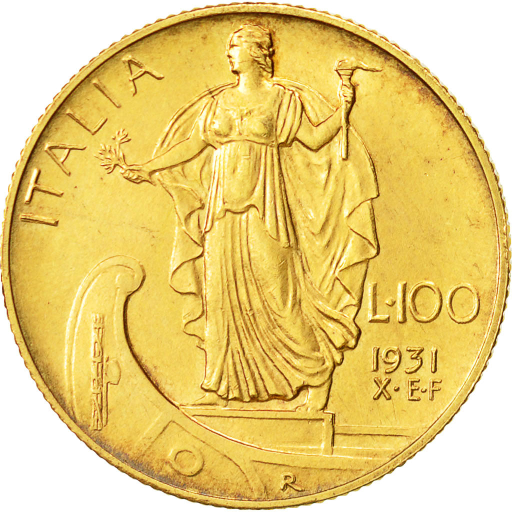 Coin, Italy, Vittorio Emanuele III, 100 Lire, 1931, Rome, AU(55-58), Gold, KM:72