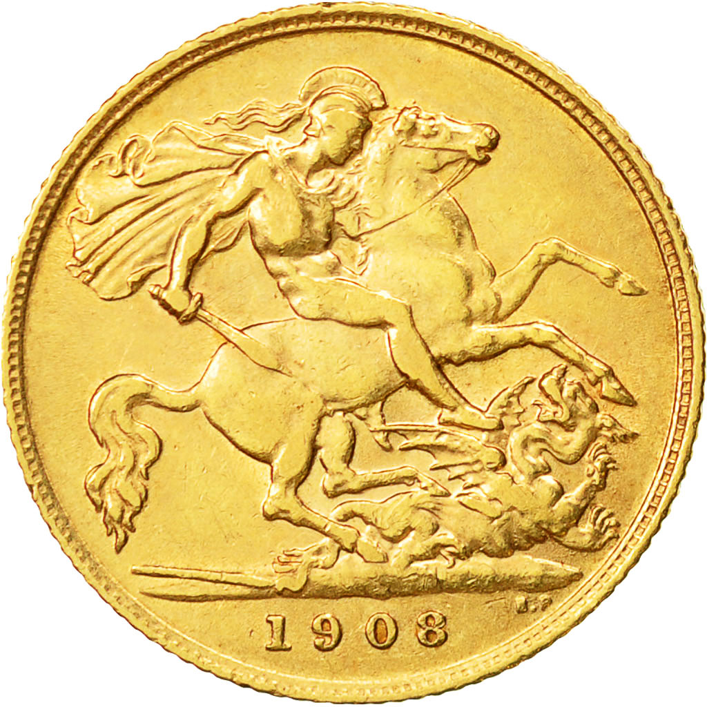 Coin, Great Britain, Edward VII, 1/2 Sovereign, 1908, AU(50-53), Gold, KM:804