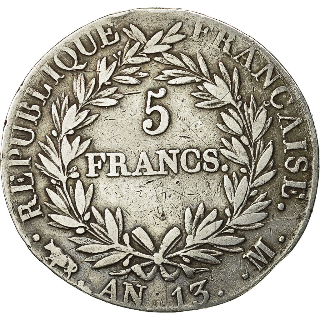 Moneta, Francia, Napoléon I, 5 Francs, AN 13, Toulouse, MB, Argento, KM:662.10