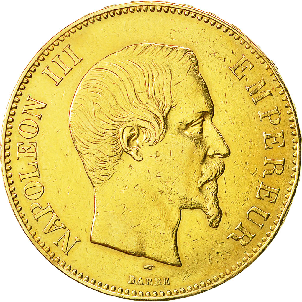 Moneda, Francia, Napoleon III, Napoléon III, 100 Francs, 1855, Paris, MBC, Oro