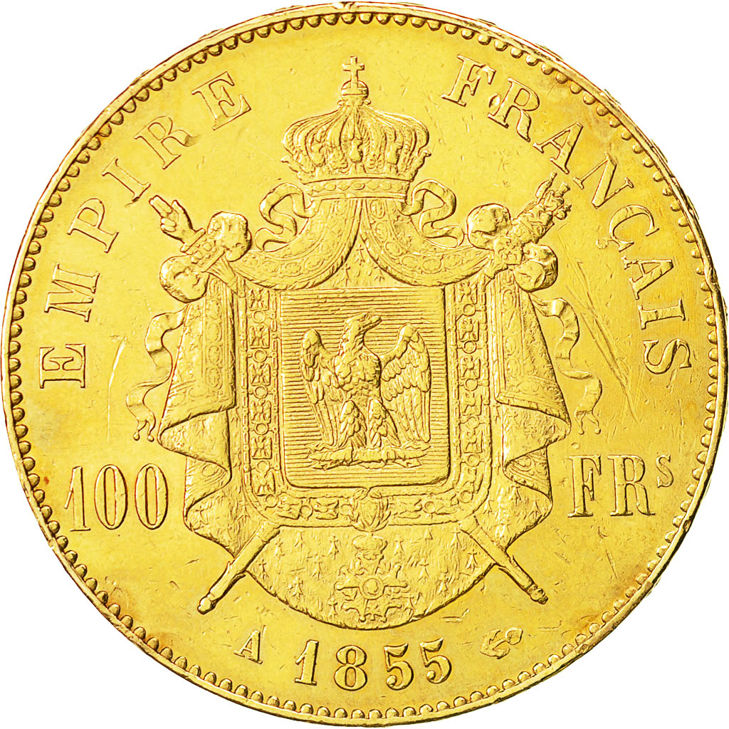 Moneda, Francia, Napoleon III, Napoléon III, 100 Francs, 1855, Paris, MBC, Oro