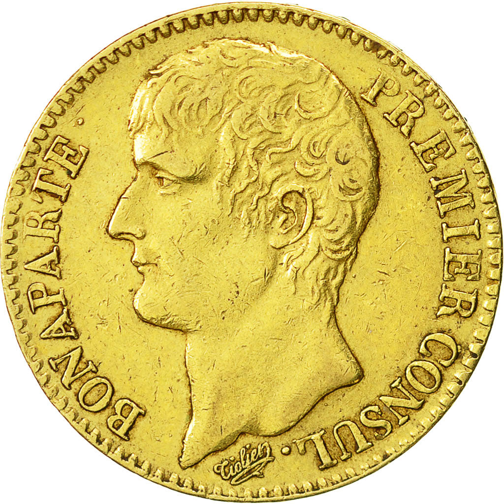 Moneda, Francia, Napoléon I, 40 Francs, An 12 (1804), Paris, MBC, Oro, KM:652
