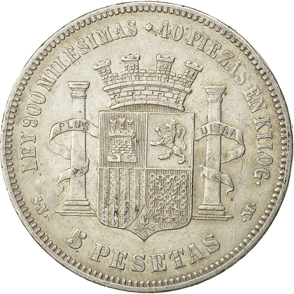Coin, Spain, Provisional Government, 5 Pesetas, 1870, Madrid, EF(40-45), Silver