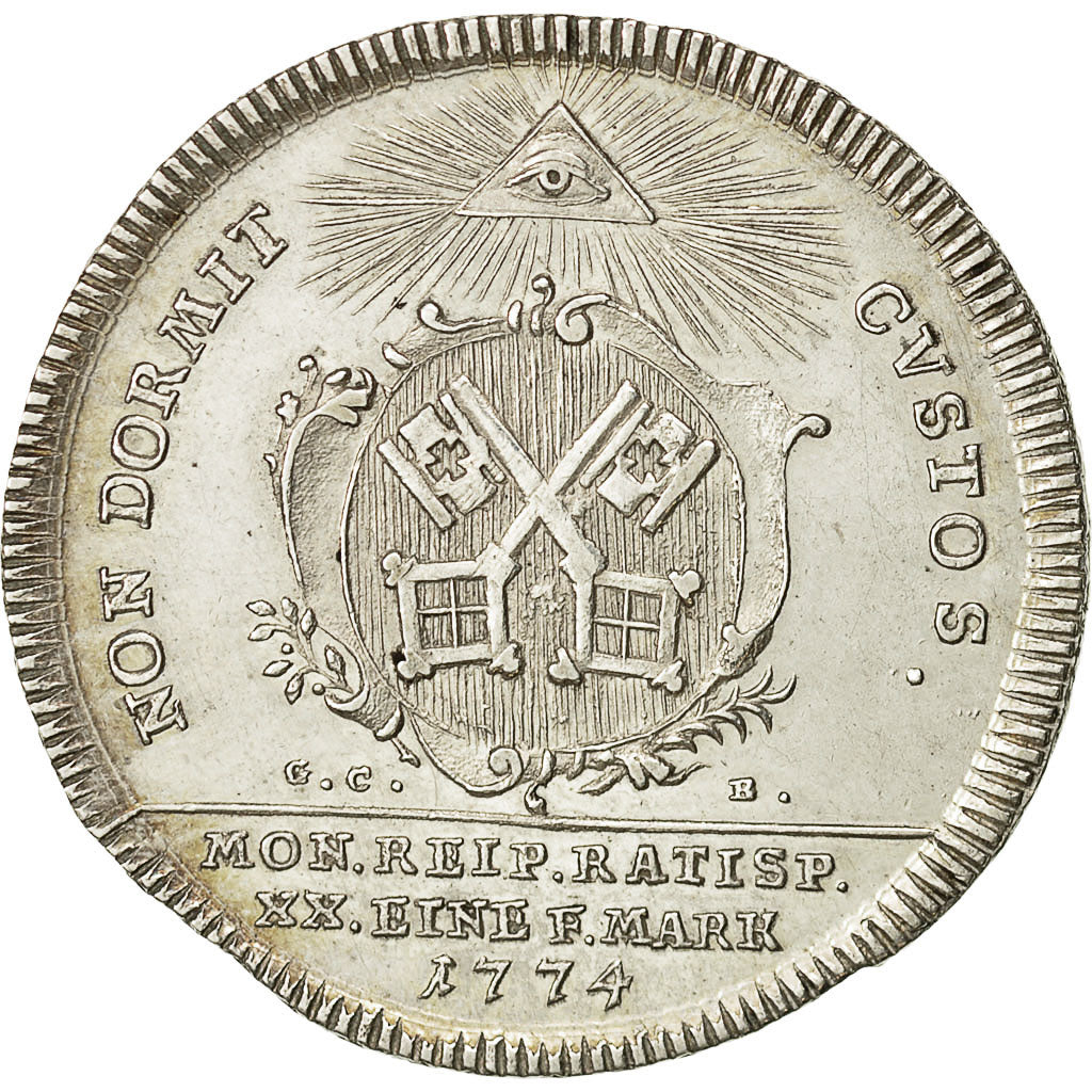 Moneta, Stati tedeschi, REGENSBURG, 1/2 Thaler, 1774, BB+, Argento, KM:421