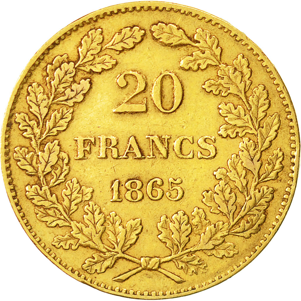 Coin, Belgium, Leopold I, 20 Francs, 20 Frank, 1865, EF(40-45), Gold, KM:23
