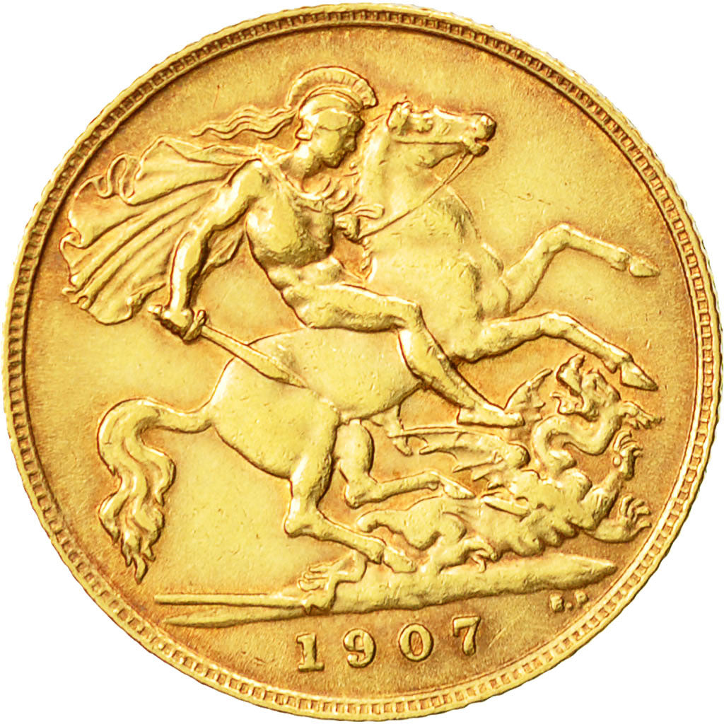 Coin, Great Britain, Edward VII, 1/2 Sovereign, 1907, AU(50-53), Gold, KM:804