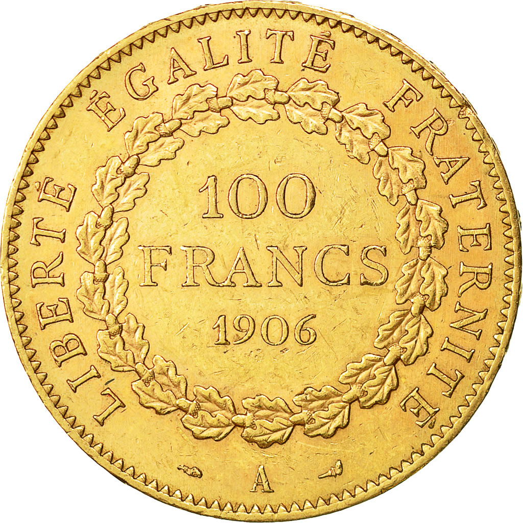 Moneda, Francia, Génie, 100 Francs, 1906, Paris, MBC+, Oro, KM:832