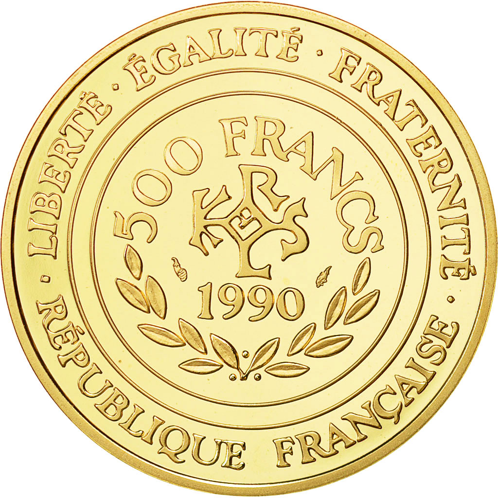 Coin, France, Charlemagne, 500 Francs-70 Ecus, 1990, MS(63), Gold, KM:990