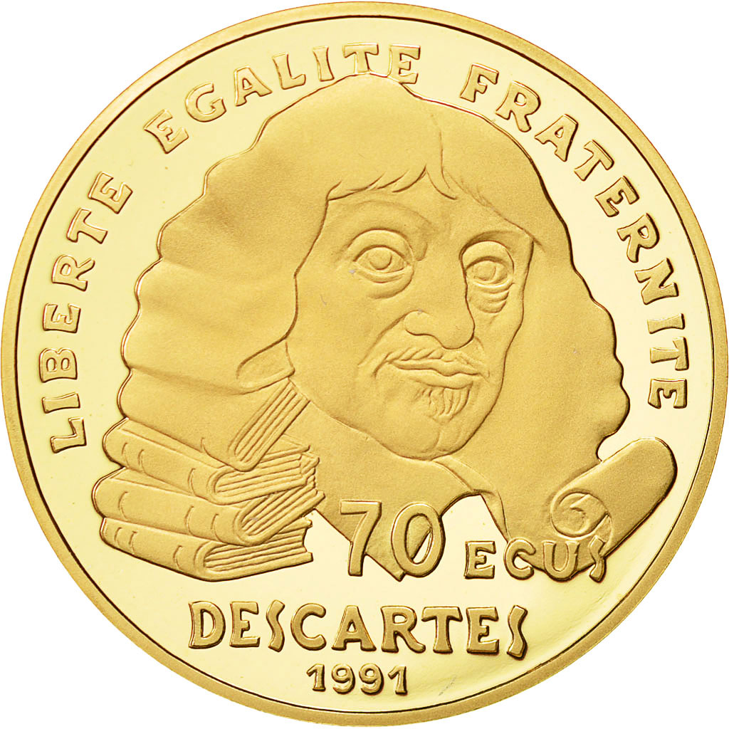Moneta, Francia, Descartes, 500 Francs-70 Ecus, 1991, SPL, Oro, KM:1003