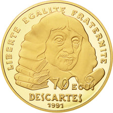 Coin, France, Descartes, 500 Francs-70 Ecus, 1991, MS(63), Gold, KM:1003