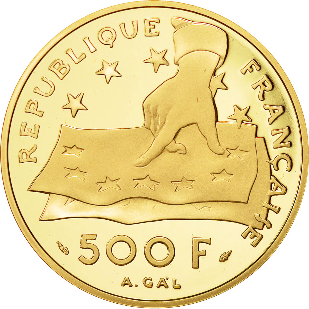 Moneta, Francia, Descartes, 500 Francs-70 Ecus, 1991, SPL, Oro, KM:1003
