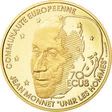 Munten, Frankrijk, Jean Monet, 500 Francs-70 Ecus, 1992, UNC-, Goud, KM:1013