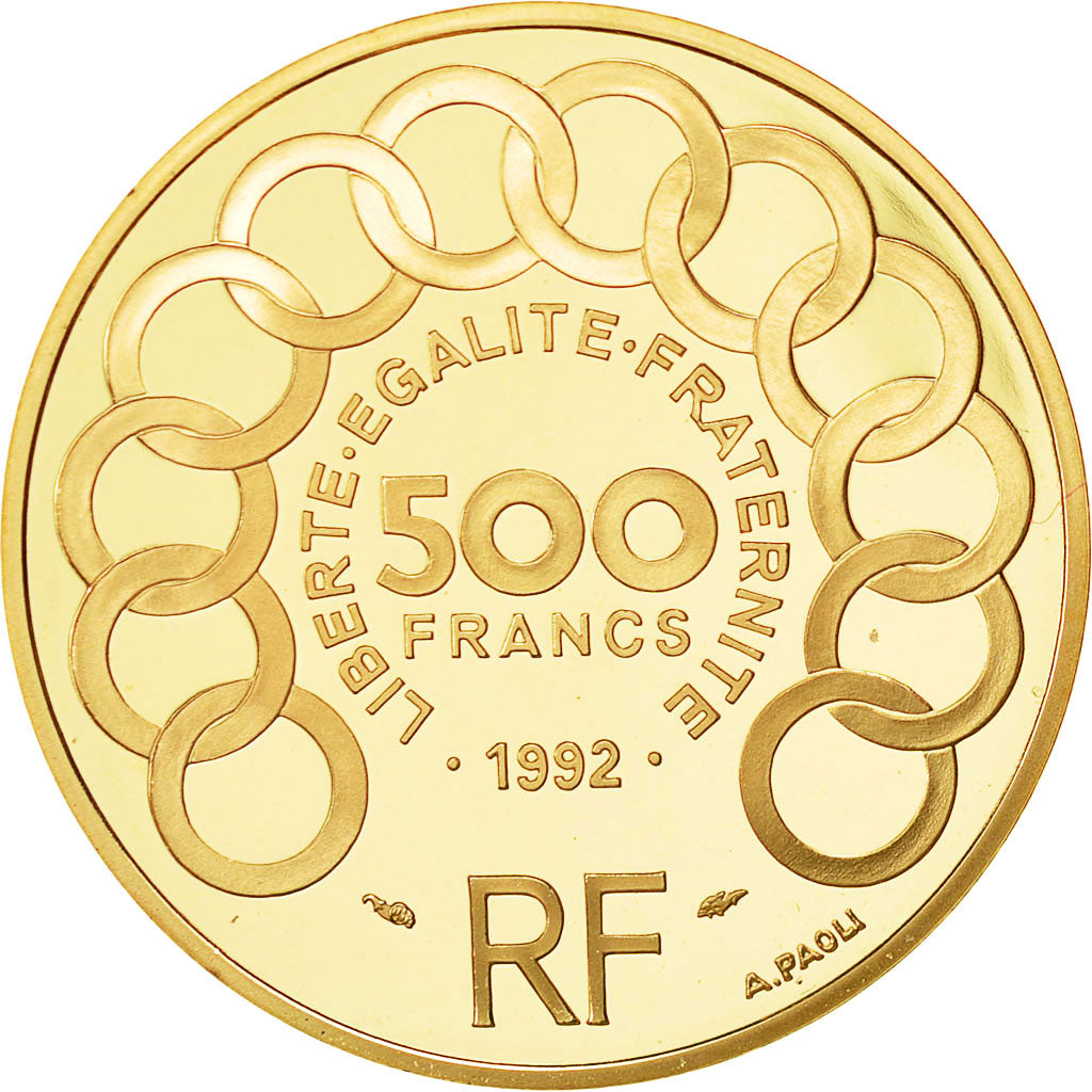 Coin, France, Jean Monet, 500 Francs-70 Ecus, 1992, MS(63), Gold, KM:1013