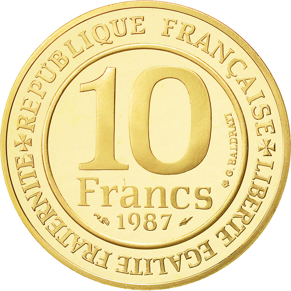 Coin, France, Hugues Capet, 10 Francs, 1987, MS(63), Gold, KM:961b