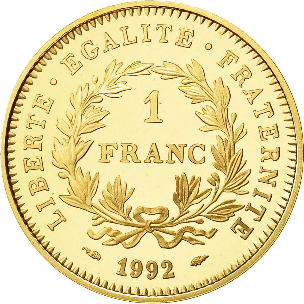 Coin, France, République, Franc, 1992, MS(63), Gold, KM:1004.1a