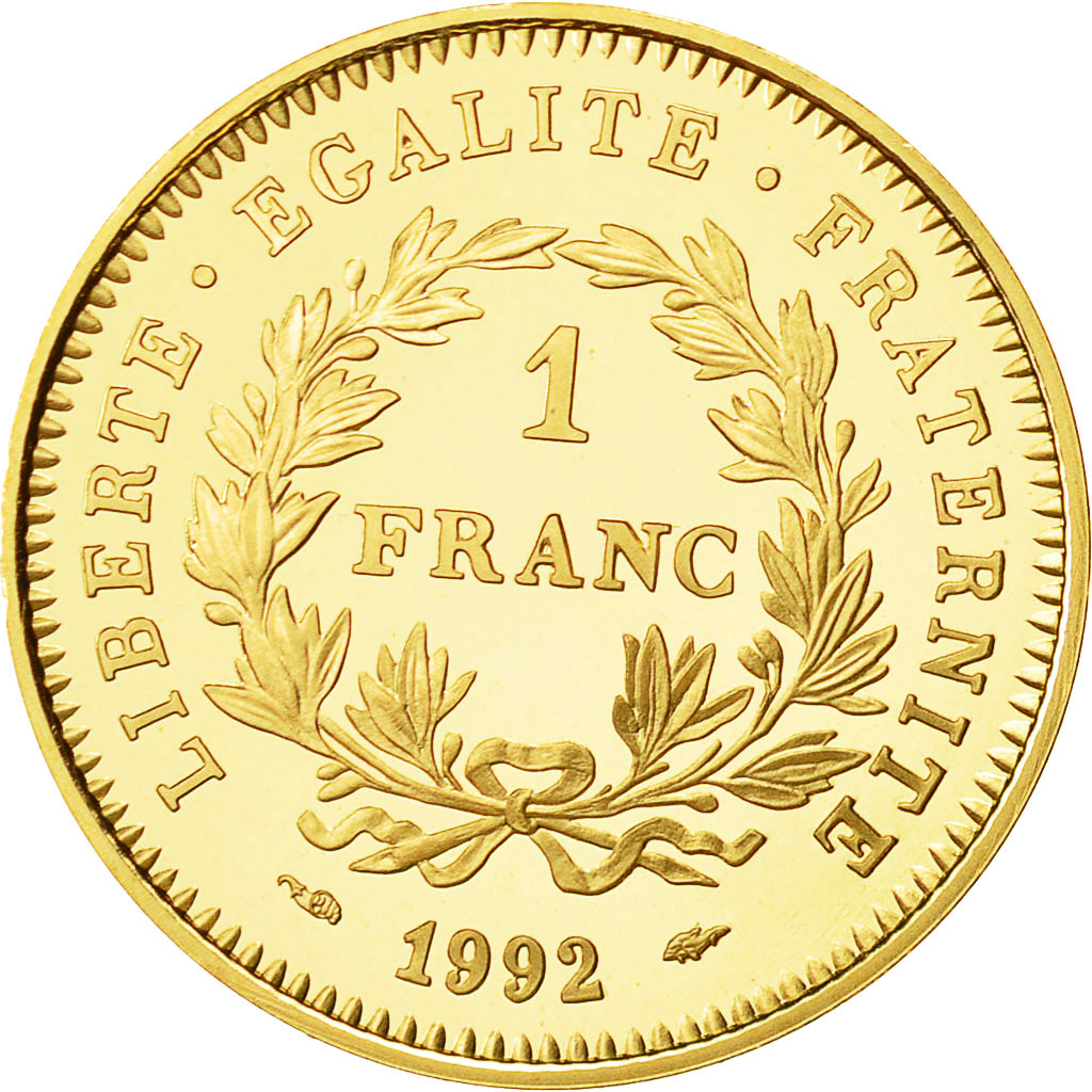 Coin, France, République, Franc, 1992, MS(63), Gold, KM:1004.1a