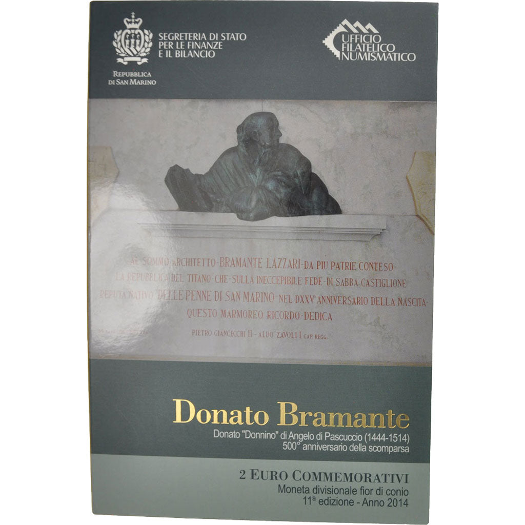 San Marino, 2 Euro, Donato Bramante, 2014, MS(65-70), Bi-Metallic