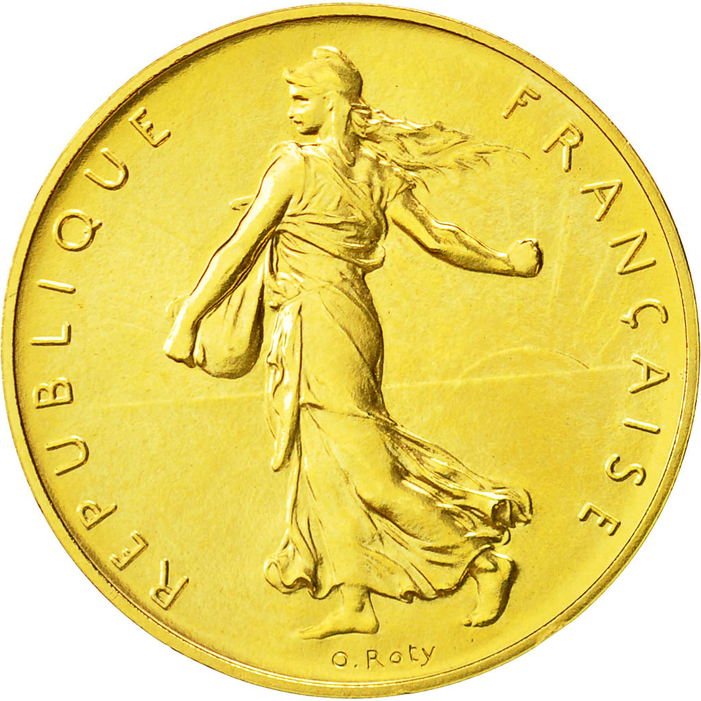 Coin, France, Semeuse, Franc, 1974, MS(65-70), Gold, KM:P502, Gadoury:104.P3