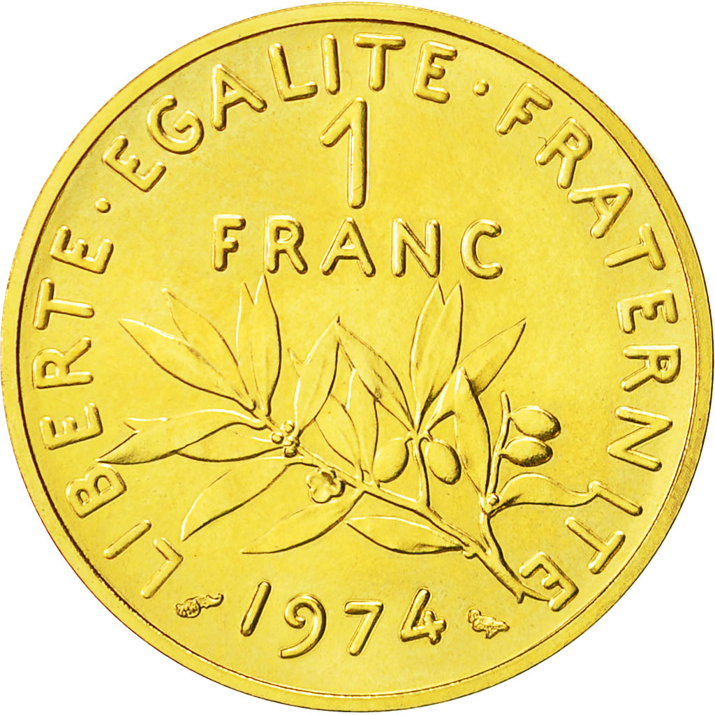 Coin, France, Semeuse, Franc, 1974, MS(65-70), Gold, KM:P502, Gadoury:104.P3