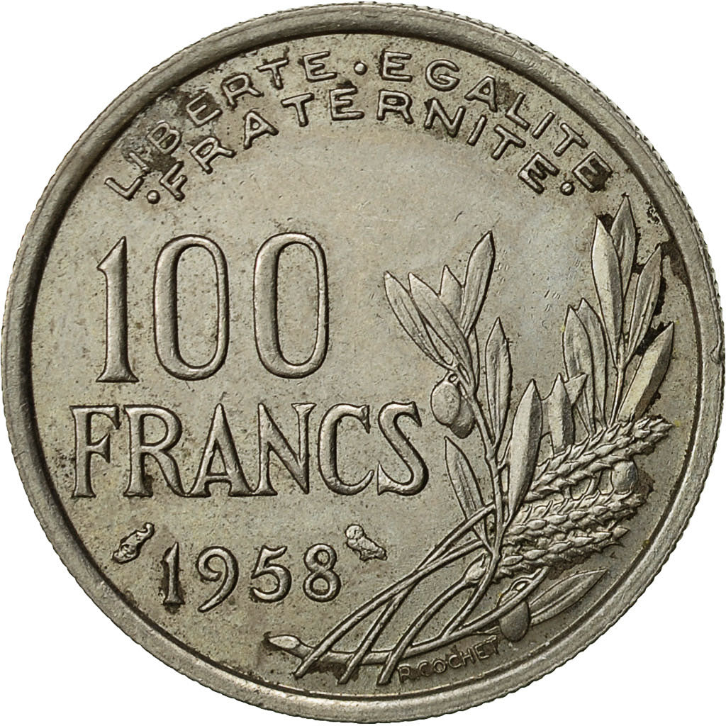 Munten, Frankrijk, Cochet, 100 Francs, 1958, ZF, Copper-nickel, KM:919.1