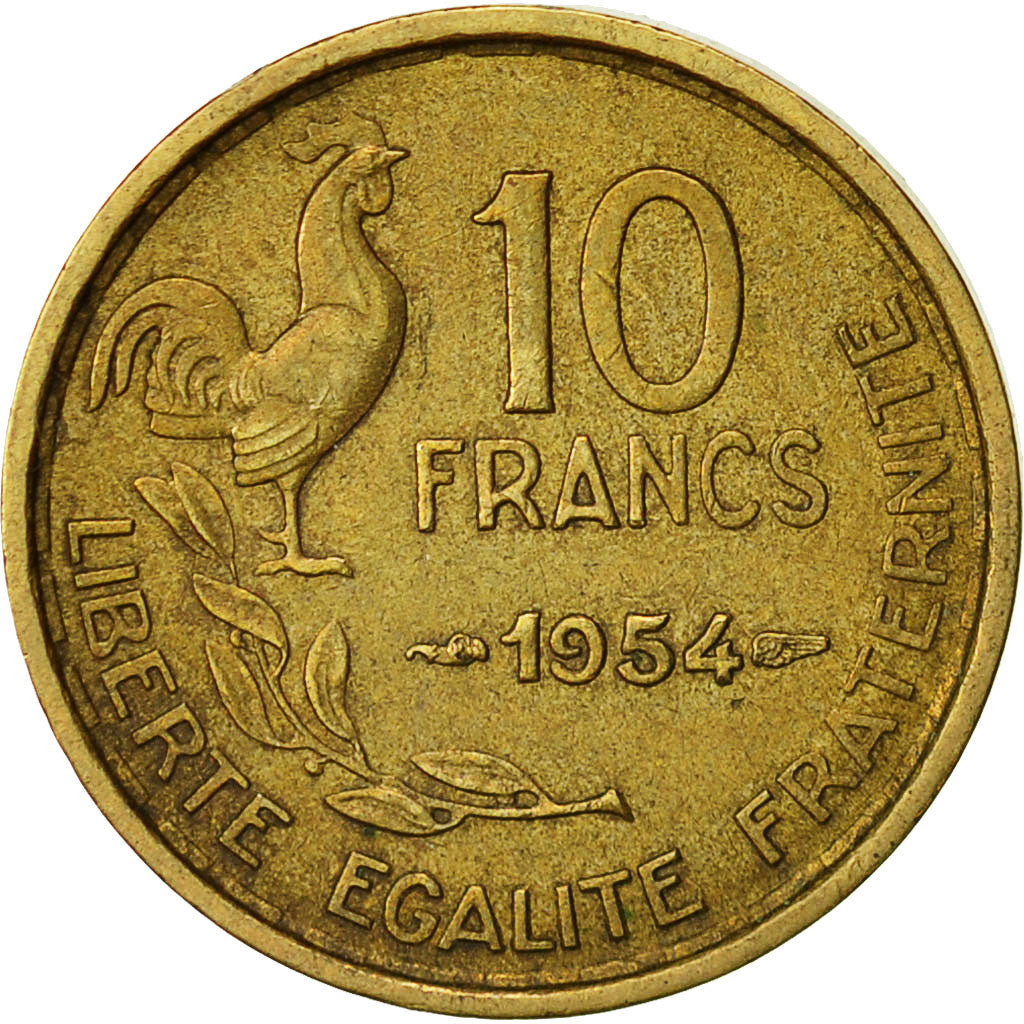Moneta, Francia, Guiraud, 10 Francs, 1954, Paris, BB, Alluminio-bronzo