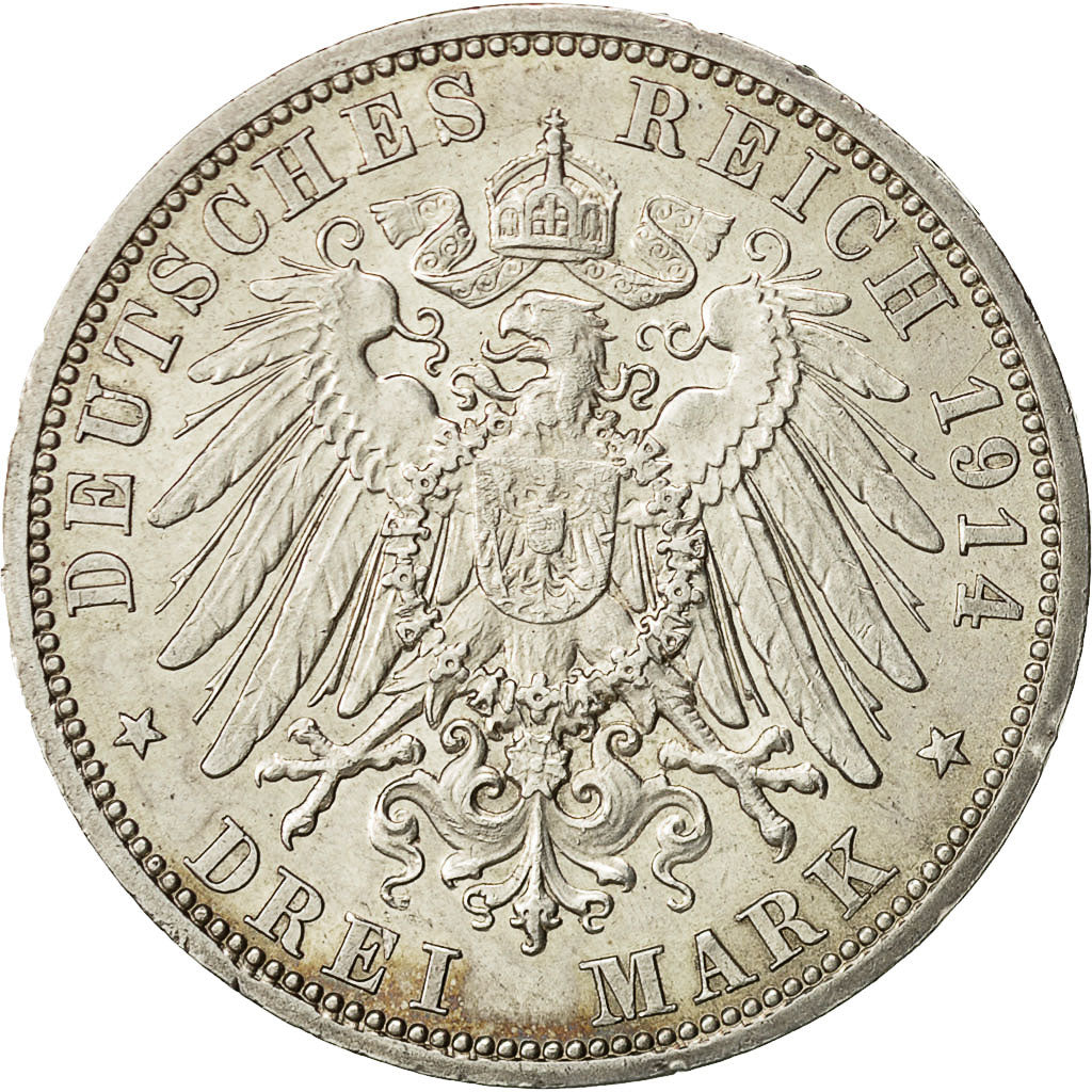 Coin, German States, PRUSSIA, Wilhelm II, 3 Mark, 1914, Berlin, AU(55-58)