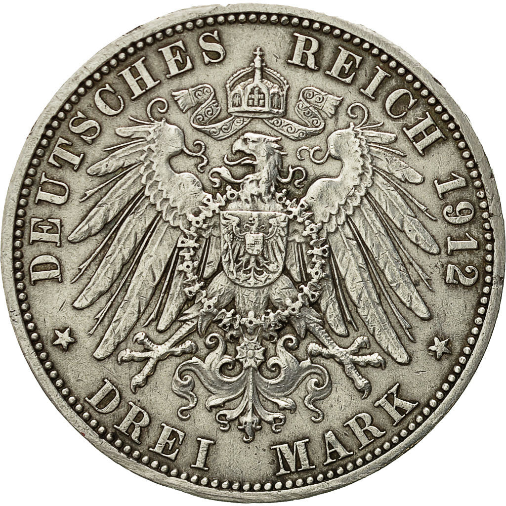 Coin, German States, PRUSSIA, Wilhelm II, 3 Mark, 1912, Berlin, EF(40-45)