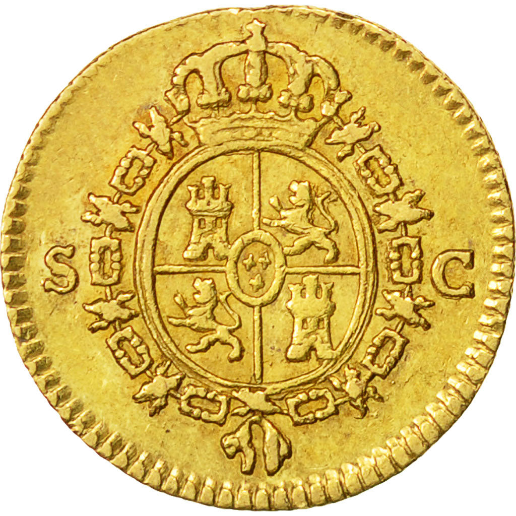 Coin, Spain, Charles III, 1/2 Escudo, 1788, Seville, EF(40-45), Gold, KM:425.2