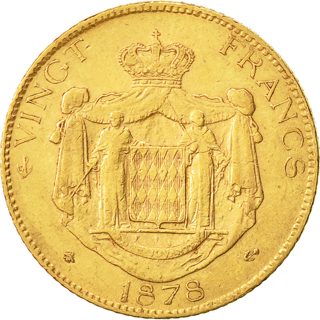 Moneta, Monaco, Charles III, 20 Francs, Vingt, 1878, Paris, BB, Oro, KM:98