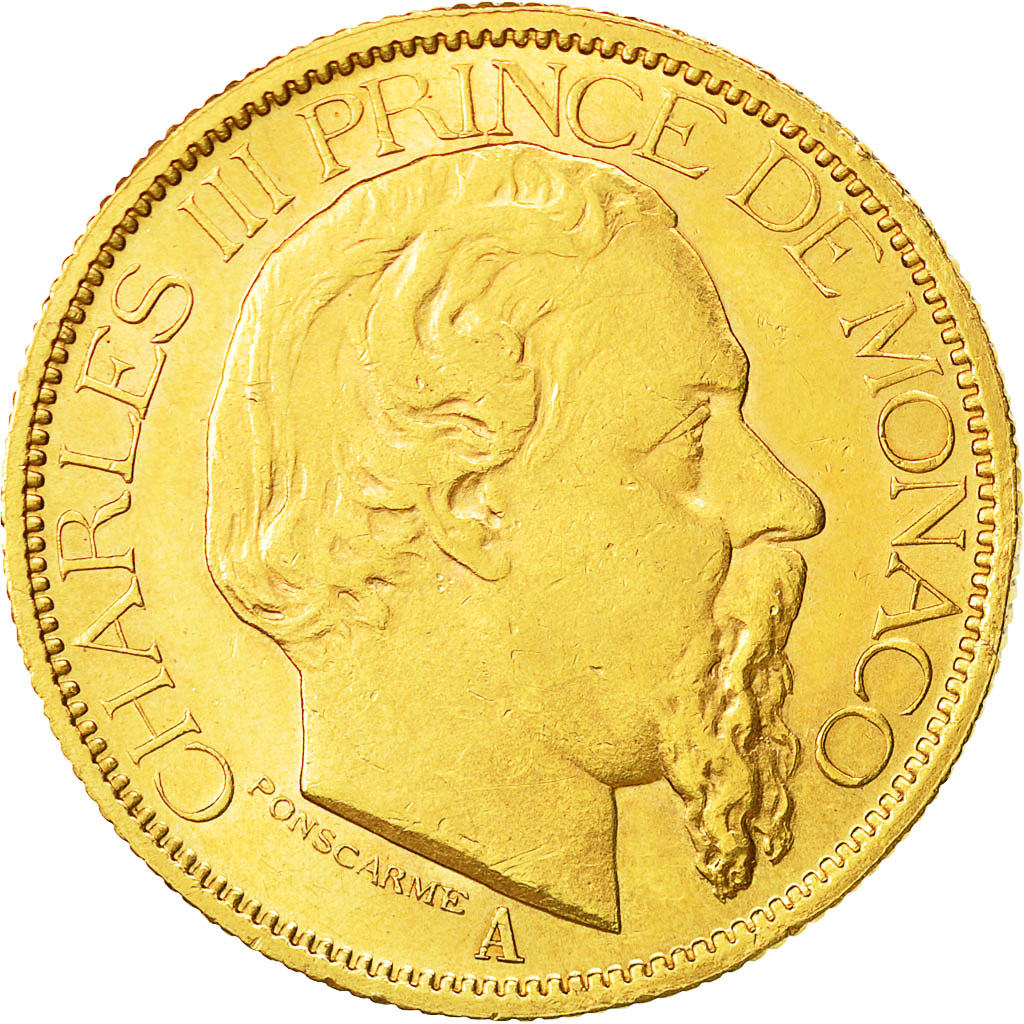 Coin, Monaco, Charles III, 100 Francs, Cent, 1886, Paris, MS(60-62), Gold, KM:99