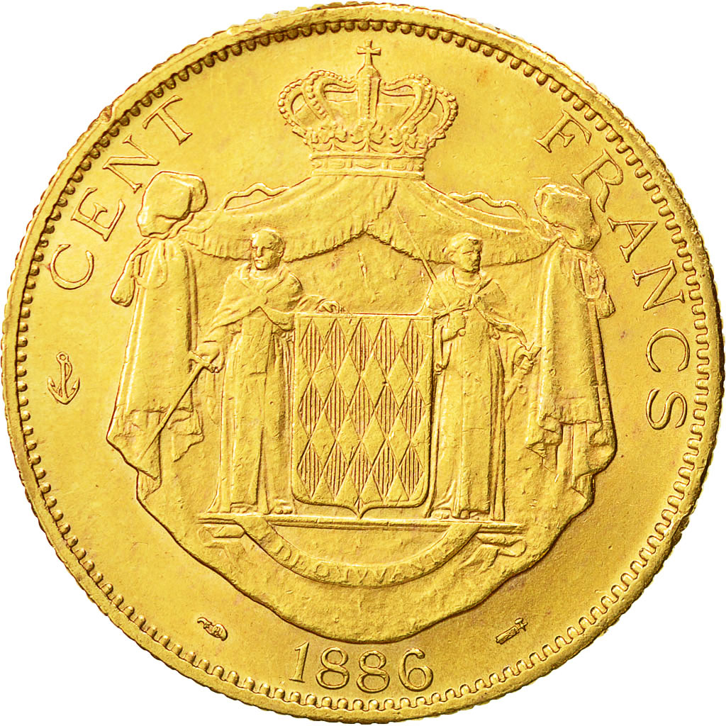 Coin, Monaco, Charles III, 100 Francs, Cent, 1886, Paris, MS(60-62), Gold, KM:99