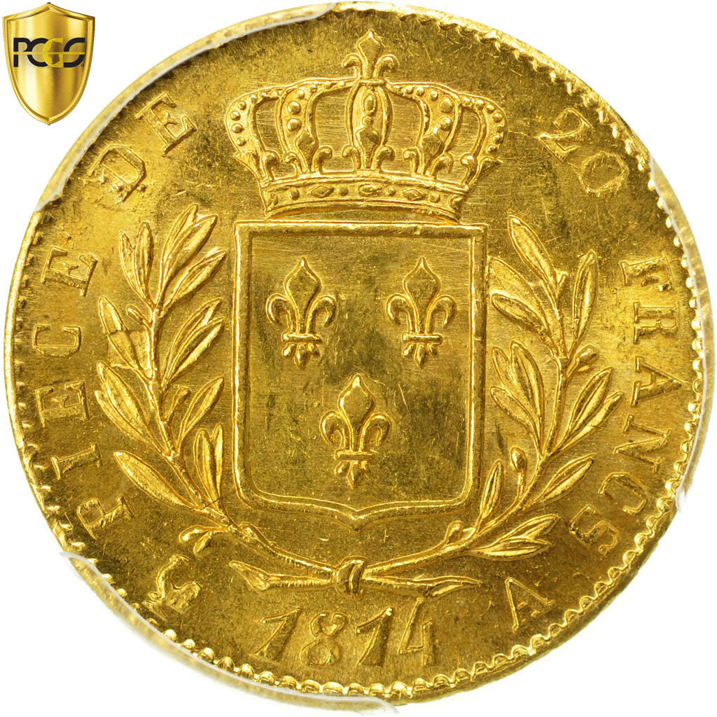 Moneda, Francia, Louis XVIII, Louis XVIII, 20 Francs, 1814, Paris, PCGS, MS64