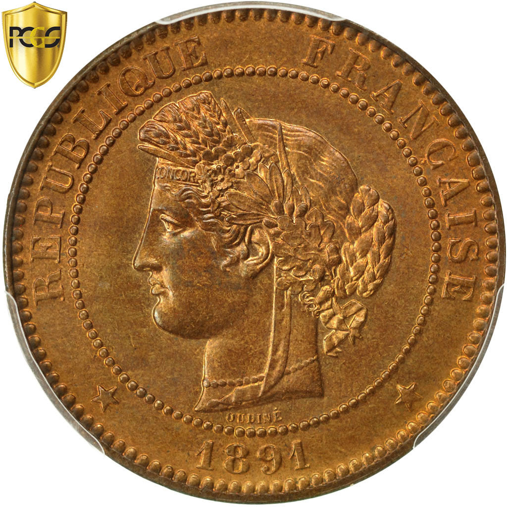 Coin, France, Cérès, 10 Centimes, 1891, Paris, PCGS, MS65RB, MS(65-70)