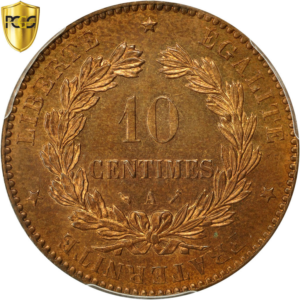 Coin, France, Cérès, 10 Centimes, 1891, Paris, PCGS, MS65RB, MS(65-70)