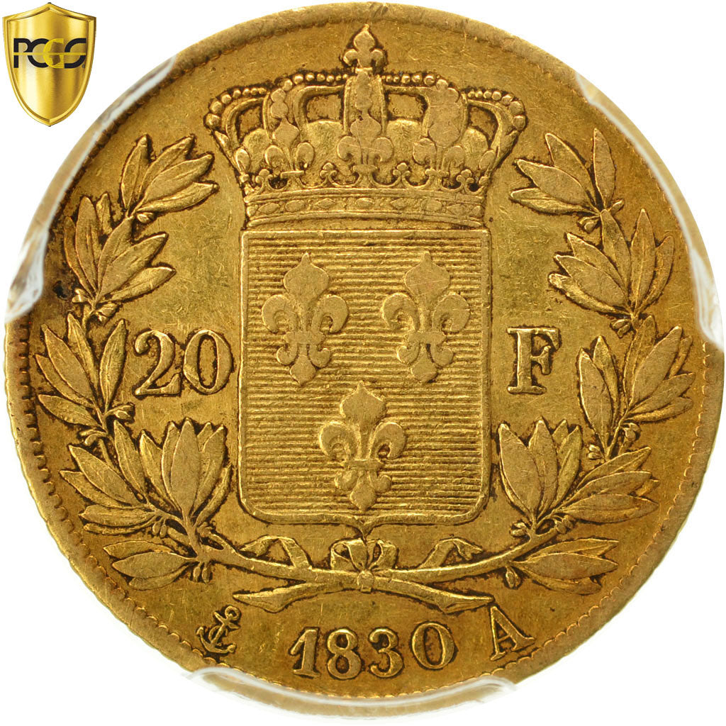 Monnaie, France, Charles X, 20 Francs, 1830, Paris, Tranche striée, PCGS, XF45