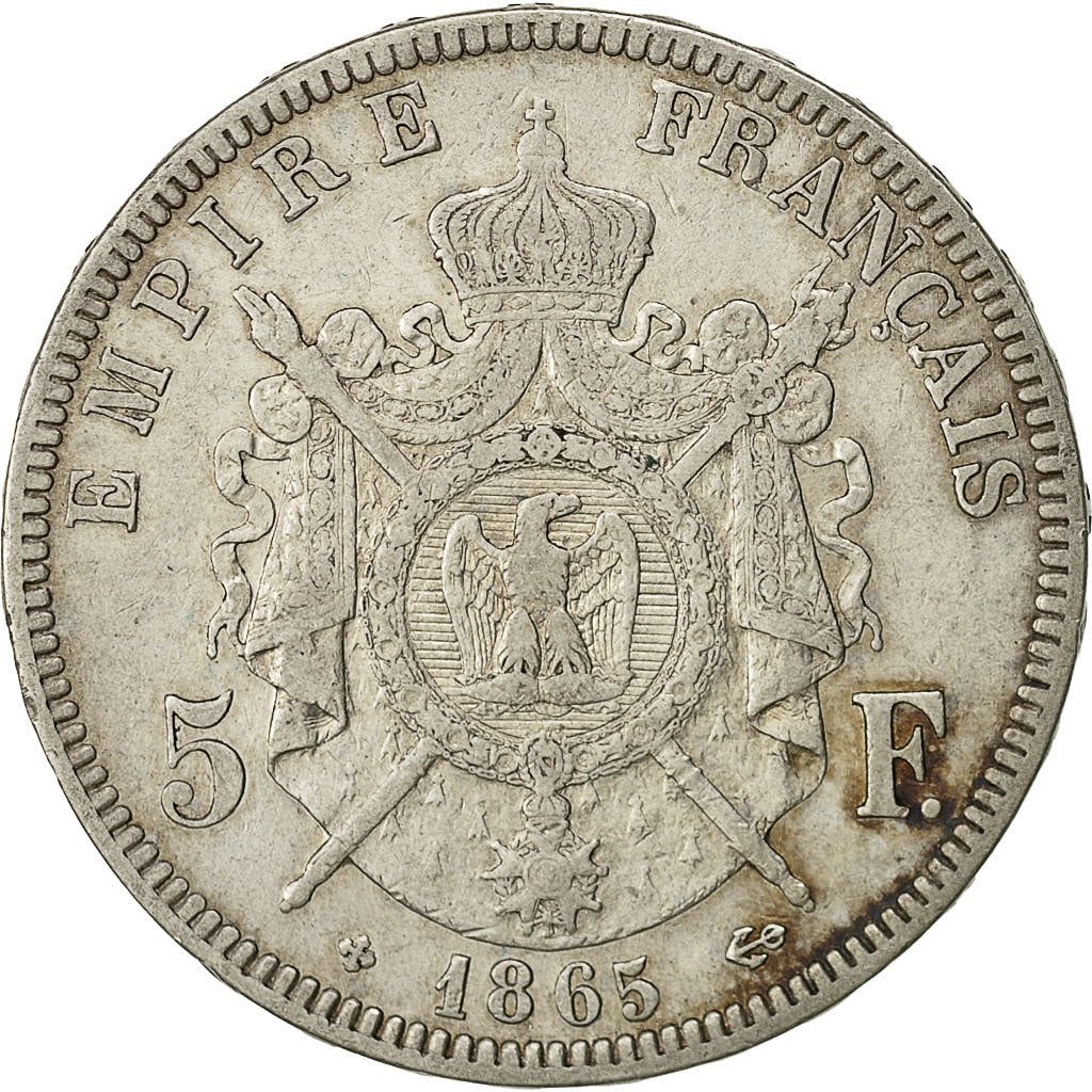 Coin, France, Napoléon III, 5 Francs, 1865, Strasbourg, EF(40-45), Silver