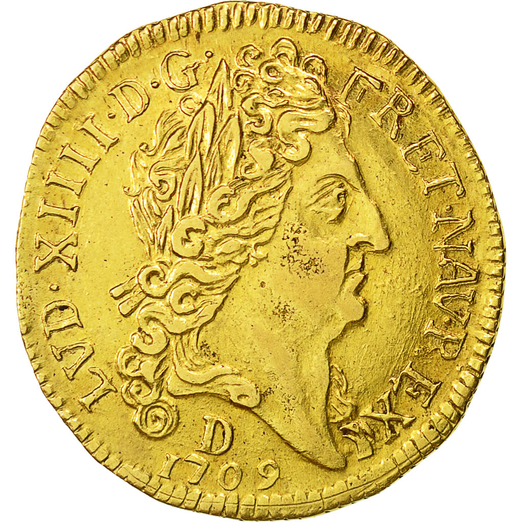 Moneta, Francia, Louis XIV, Louis d'or au soleil, Louis d'Or, 1709, Lyons, SPL-