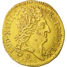 Moneda, Francia, Louis XIV, Louis d'or au soleil, Louis d'Or, 1709, Lyons, EBC