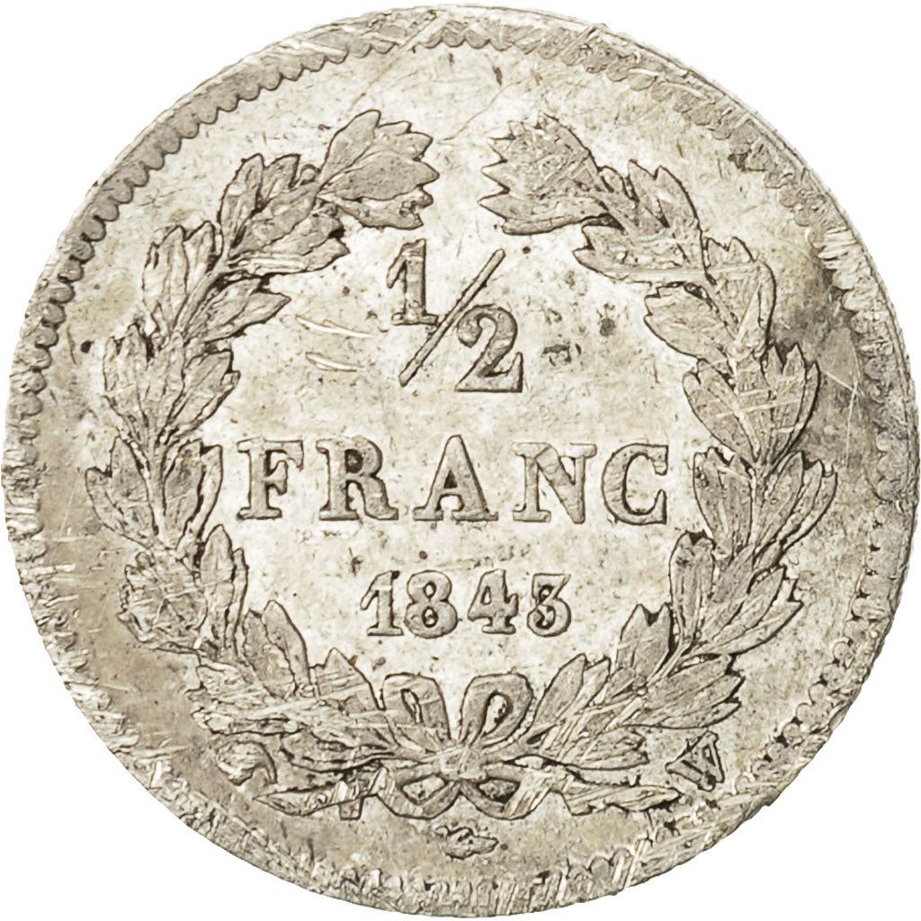 Münze, Frankreich, Louis-Philippe, 1/2 Franc, 1843, Lille, S+, Silber