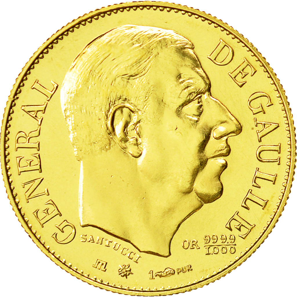France, Medal, Général De Gaulle, 1980, MS(65-70), Gold