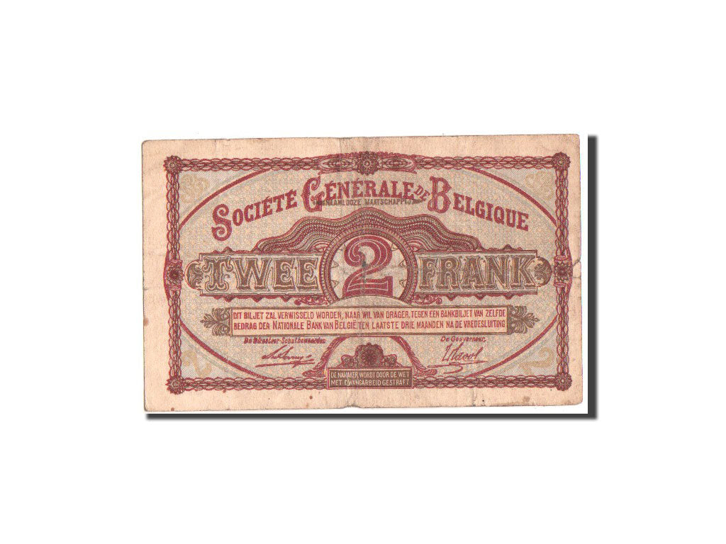 Belgium, Société Générale de Belgique, 2 Francs, 22.5.1918, KM:87